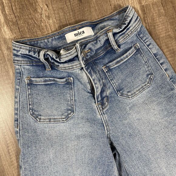 Mica Los Angeles Jeans 24 Blue Denim Wide Leg Flare High Waisted Skater Rave - Picture 2 of 8